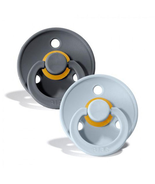 BIBS-COLOUR PACIFIER IRON/BABY BLUE 2 PK 6-18M LATEX