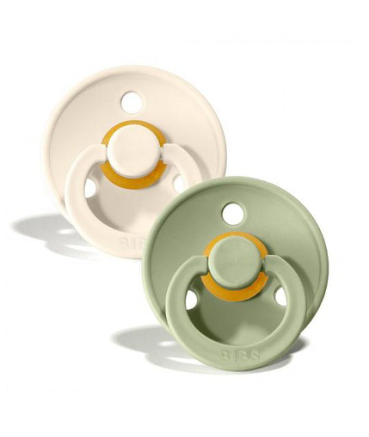 BIBS-COLOUR PACIFIER IVORY/SAGE 2PK 0-6M LATEX